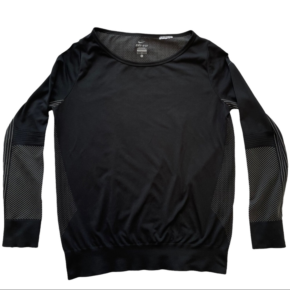 Nike Running Dri-Fit Epic Knit Crew Long Sleeve Shirt Top Womens Sz Large Black